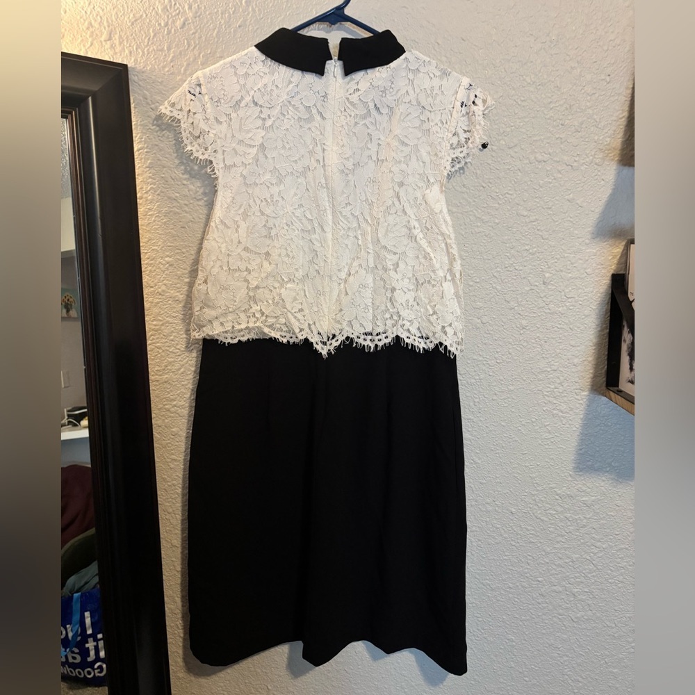 CeCe Women’s Size 12 Black and White Dress with Collar and Lace Detail - Picture 3 of 5